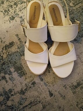 White Slingback Block Heel Sandals Size 8